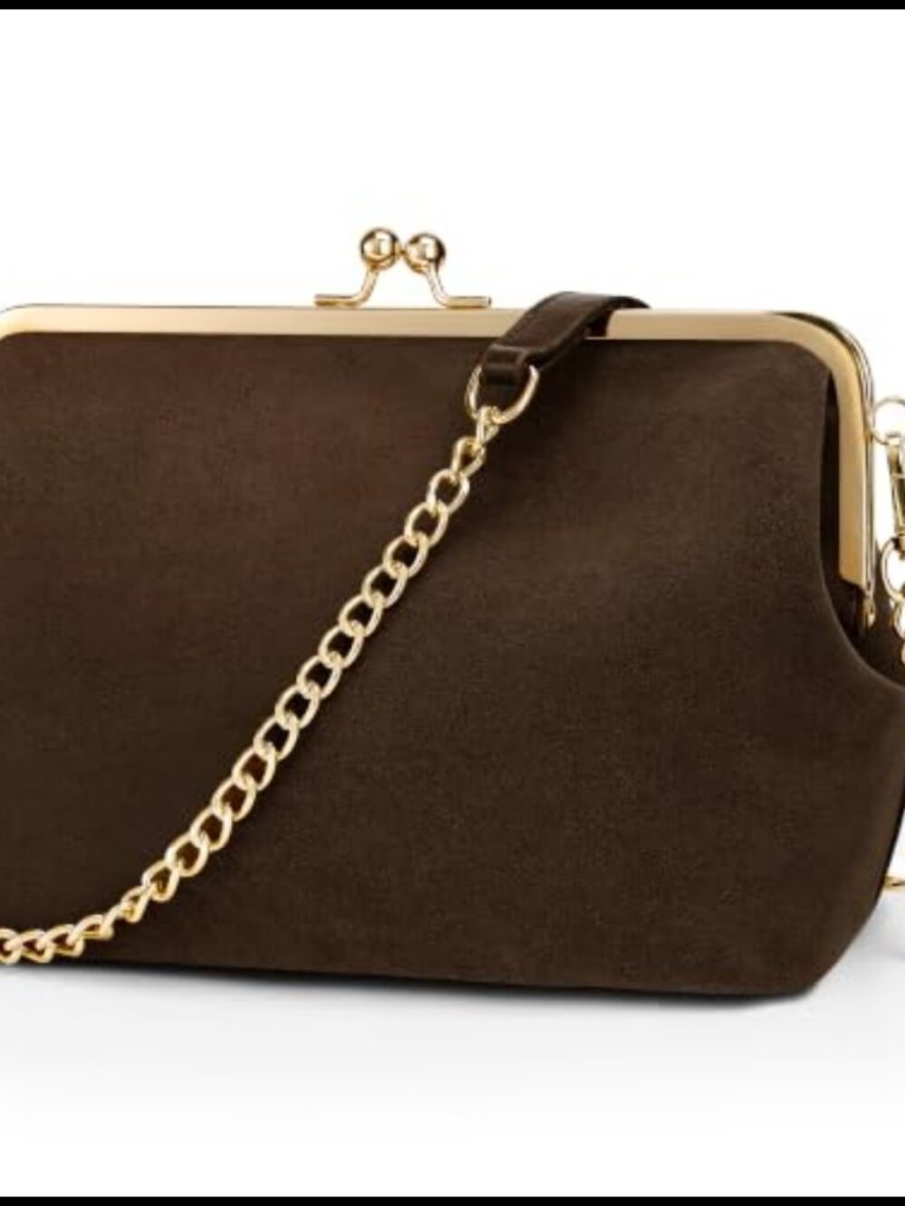 Kiss Lock Crossbody Bag Faux Suede Detachable Strap Women Purse